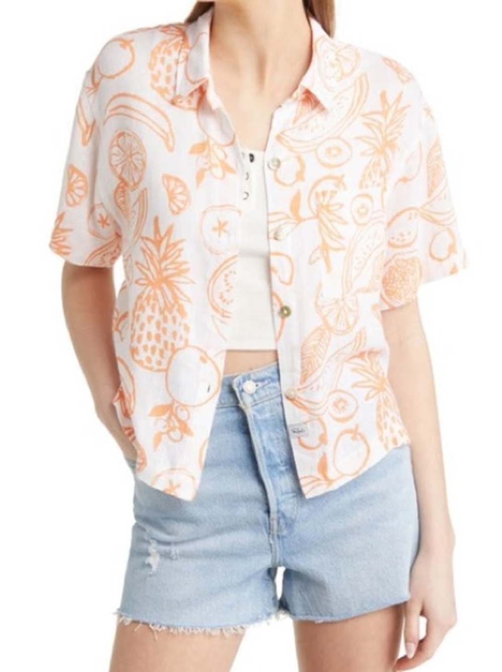 Rails White & Peach Short-Sleeve Button Down Shirt